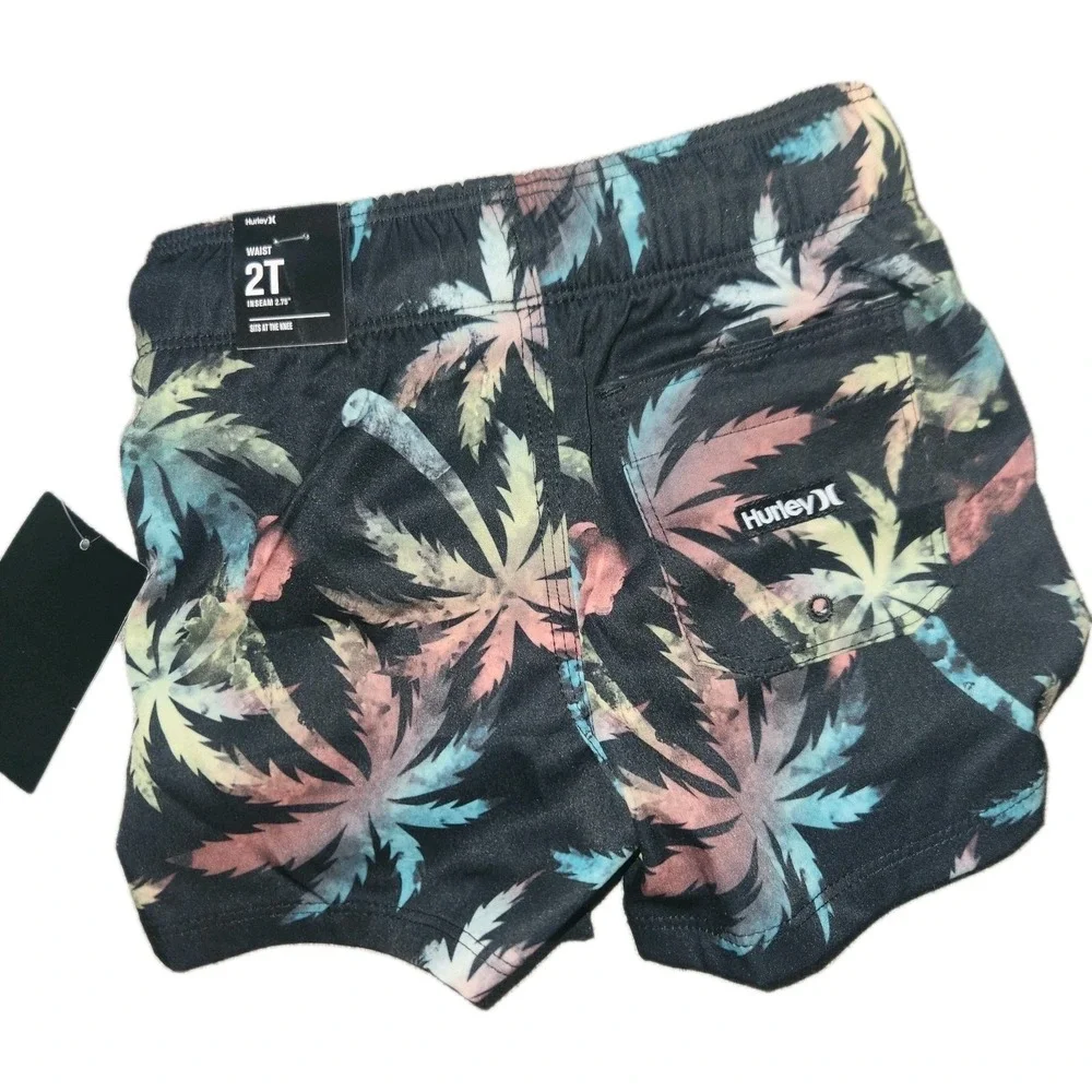 Nwt Hurley Black With‎ Colorful Palm Tree Silhouettes 2t Swim Trunks